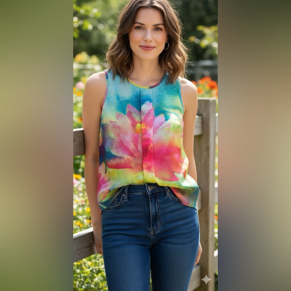 Dawn Davis Art and sol colorful floral Top size medium style M171772 sleeveless